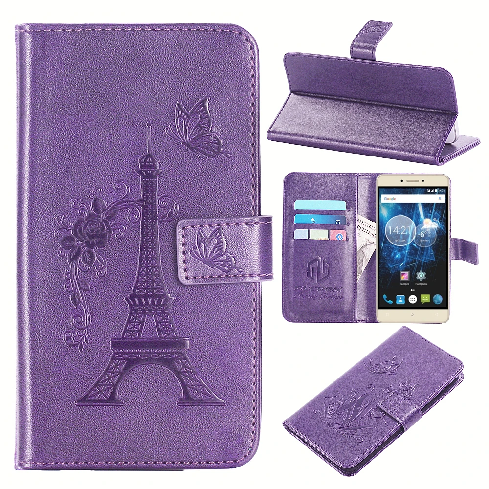 

GUCOON Embossed PU Leather Case for Highscreen Power Ice Max 5.3inch Eiffel Tower Flowers Butterfly Flip Wallet Cover