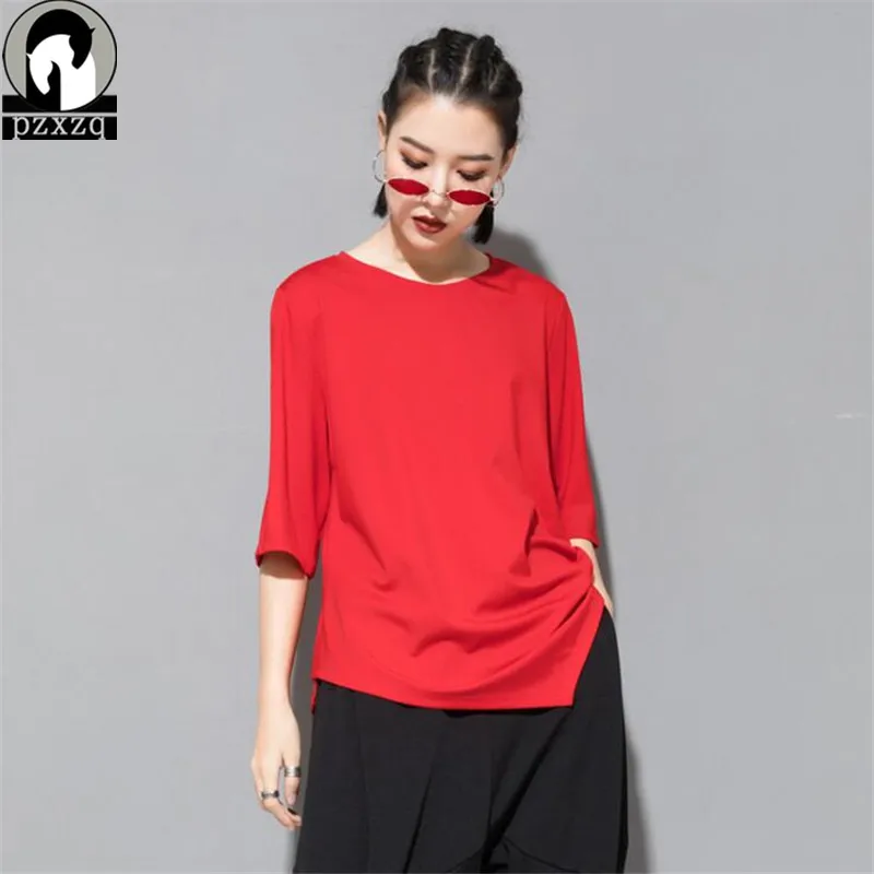 

Summer New Irregular Design T-shirt Woman T-shirt Red Women Clothing 2019 T Shirt Female Tshirt Cotton Half Sleeve Pullover Tops