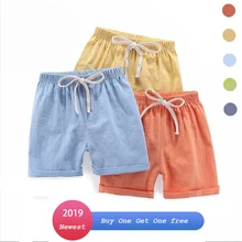 Купить один получить один бесплатно Дети Летние повседневные шорты для мальчиков сплошной цвет детская хлопковая пляжная одежда свободная эластичная резинка на талии шорты для мальчиков