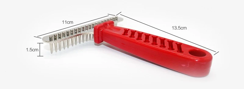 Расческа для домашних животных с красной пластиковой ручкой для собак из нержавеющей стали, расчески для кошек, расческа для удаления шерсти домашних животных, инструмент для удаления волос с открытым узлом, гребни для ухода за шерстью животных, расческа для кошек