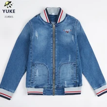 YUKE Джинсовая куртка для мальчика свободные Повседневное джинсовая куртка Детская Мода Тонкий Мальчик эластичный деним куртка От 5 до 10 лет M13727-8