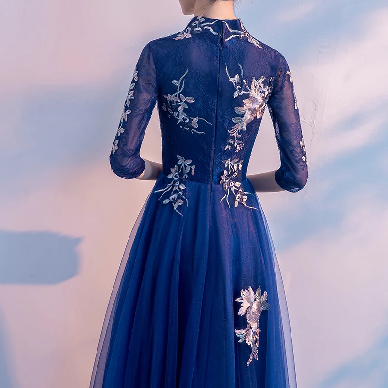MOON MODA evening dresses long 2019 sleeve formal gowns women dresses blue long dress vestido longo vestidos de festa ball gown