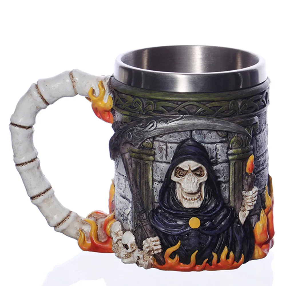 

Gothic 3D Skull Mug Resin Stainless Steel Coffee Tea Beer Water Drinking Cup Cool Unique Gift For Men Home Decoration Collection