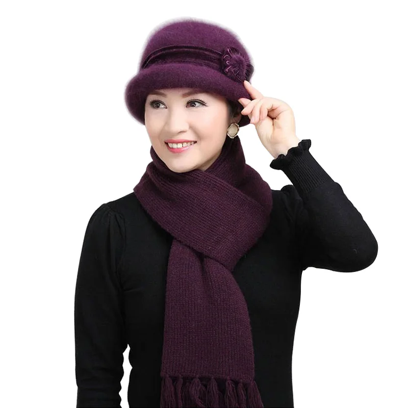 Высококачественная шапка из кроличьей шерсти мусульманский платок женский вязаный шарф для пожилых женщин зимний подарок для мамы шапка и