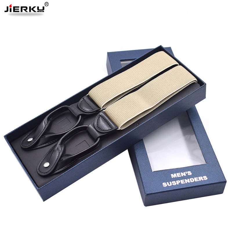 JIERKU-Suspensórios unissex de couro preto para homem, suspensórios de costas em Y, botões suspensórios 3,5x120cm, 8 cores, novo