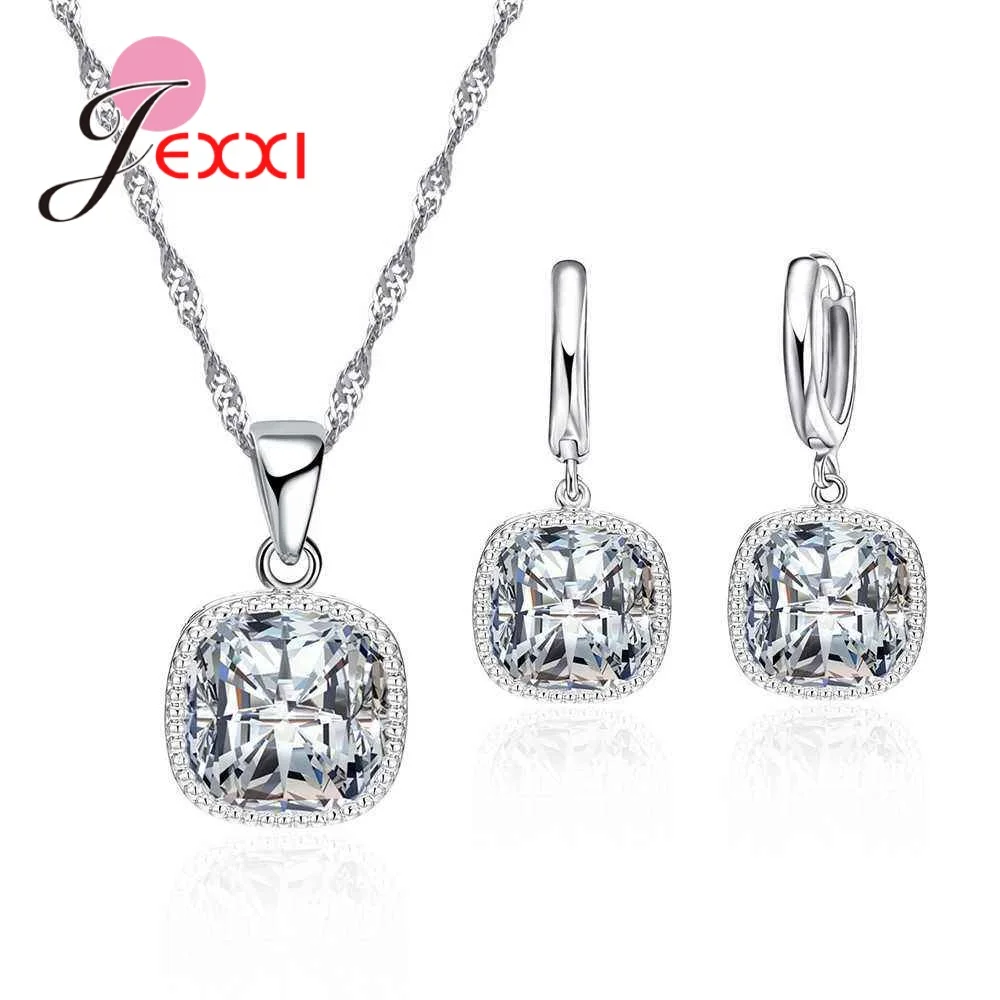 

Newest Arrival Lovely CZ Crystal Wedding Jewelry Sets Classic Bridal Jewelry Necklace Earrings Set 925 Sterling Silver