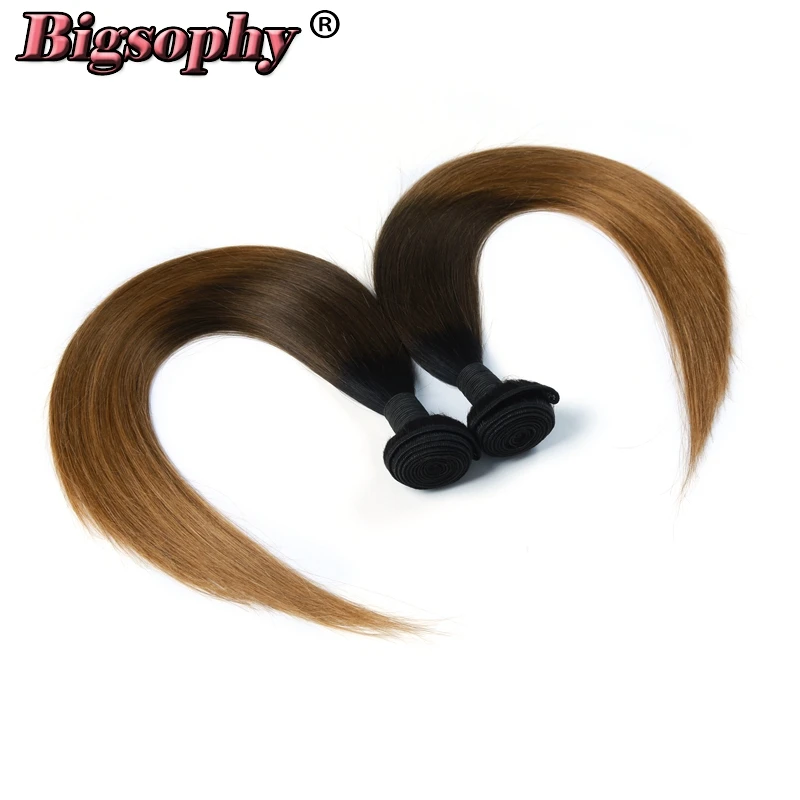 Bigsophy Indian Hair Weave Bundles Straight Hair 4 Bundles Remy Hair Extension Ombre Color 3 Tone 1B/4/27 Can Buy 3/4 Bundles