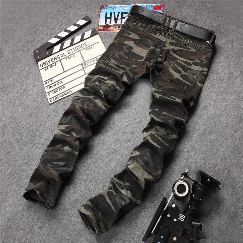 mens camo biker jeans