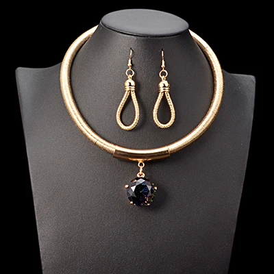 UDDEIN, большой кристалл, драгоценный камень, подвеска, кружевная цепочка, винтажное Массивное колье, ожерелье для женщин, африканские бусы, ювелирные наборы, Макси ожерелье - Окраска металла: gold