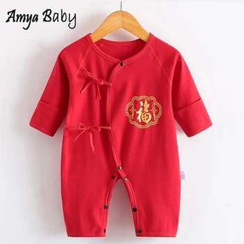 

Baby Girl Romper Long Sleeve Letter Cartoon Print Belt Newborn Jumpsuit Cotton Baby Boy Rompers Infant Chinese Style Clothes