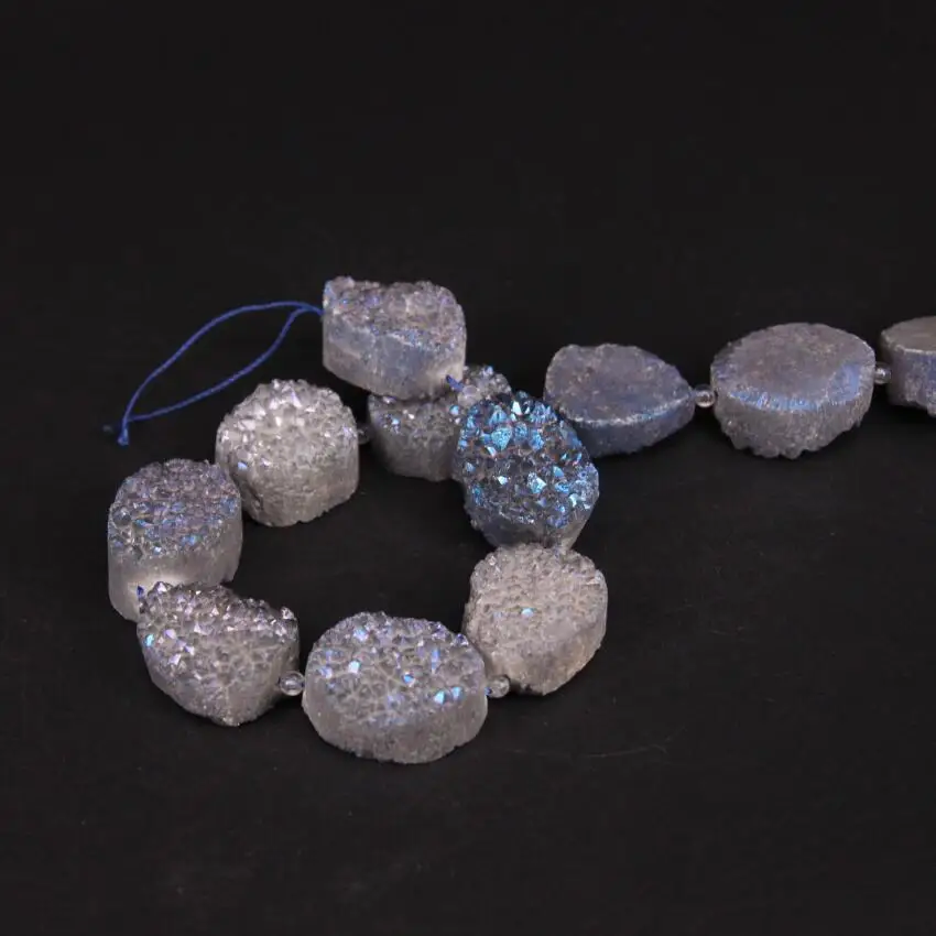 Approx13PCS/нитка синий серый титан натуральный кварц Geode Drusy овальные ПЛИТЫ самородок бусины, агат Кристалл друзы ломтик подвески