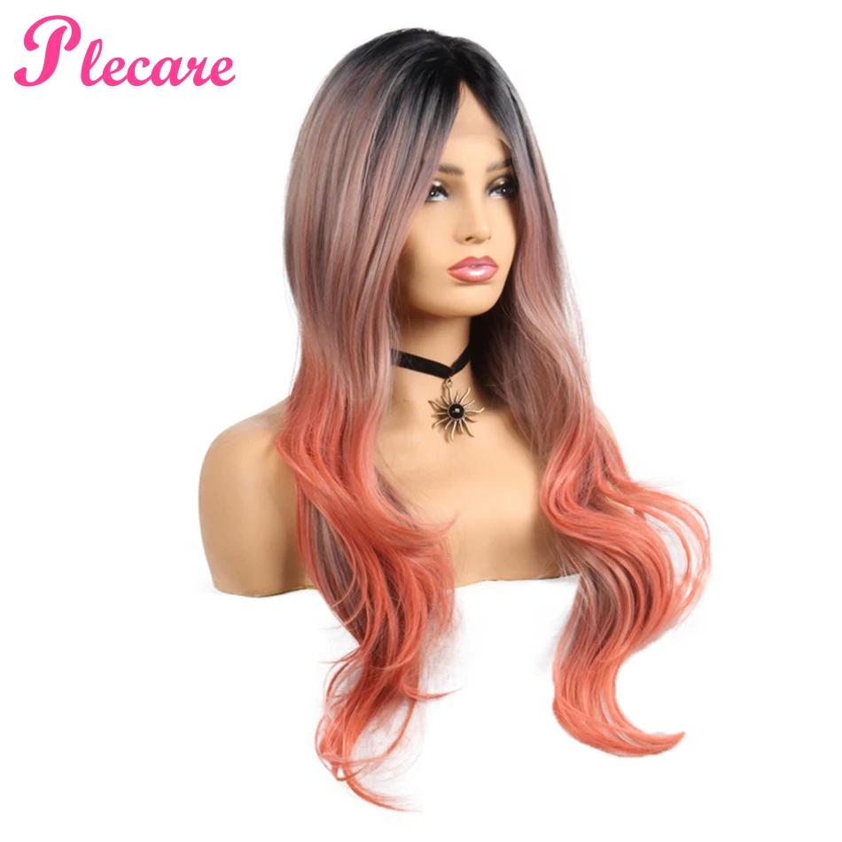 

Plecare Ombre Long Wig Wavy Synthetic Lace Front Wig Cosplay Wig 26 Inches Pruiken For Women Orange Color Type