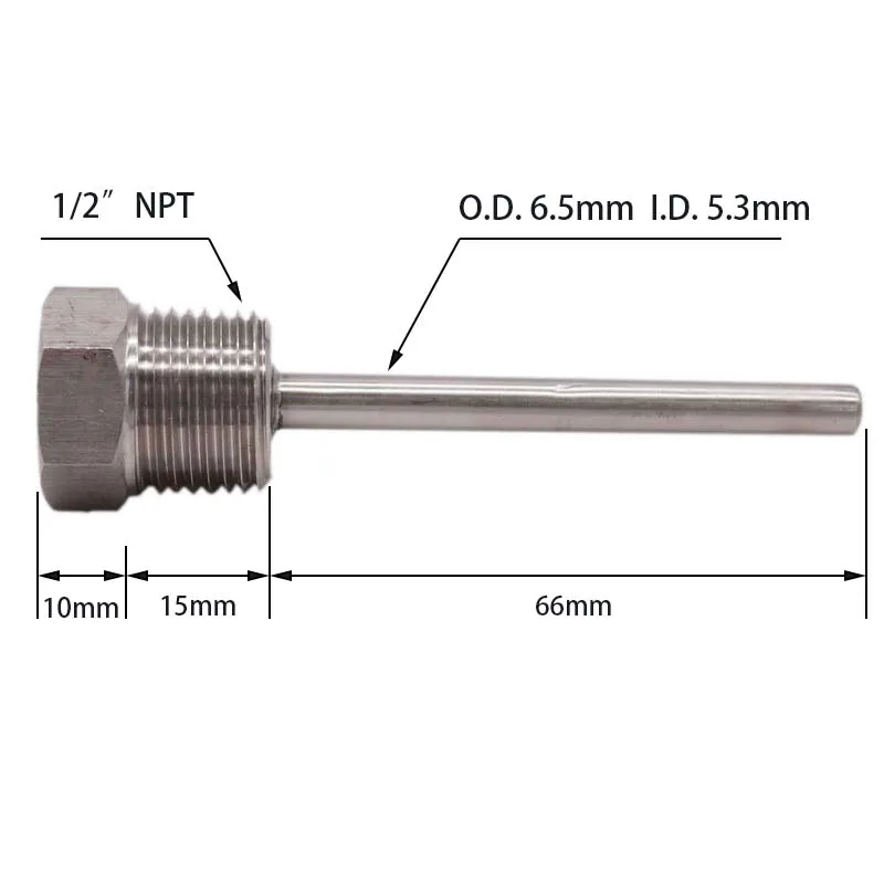 5,3 мм ID 3,"(90 мм) L домашняя трубка 1/2" NPT 6,5 мм OD хорошо работает с 5 мм температурным зондом