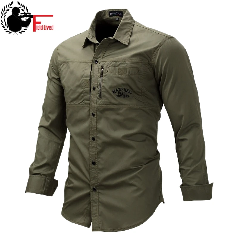 

Military Shirt Mens American Military Uniform Army Shirt Long Sleeves with Collar Button Dress Shirt Male Tops Green Blue Khaki