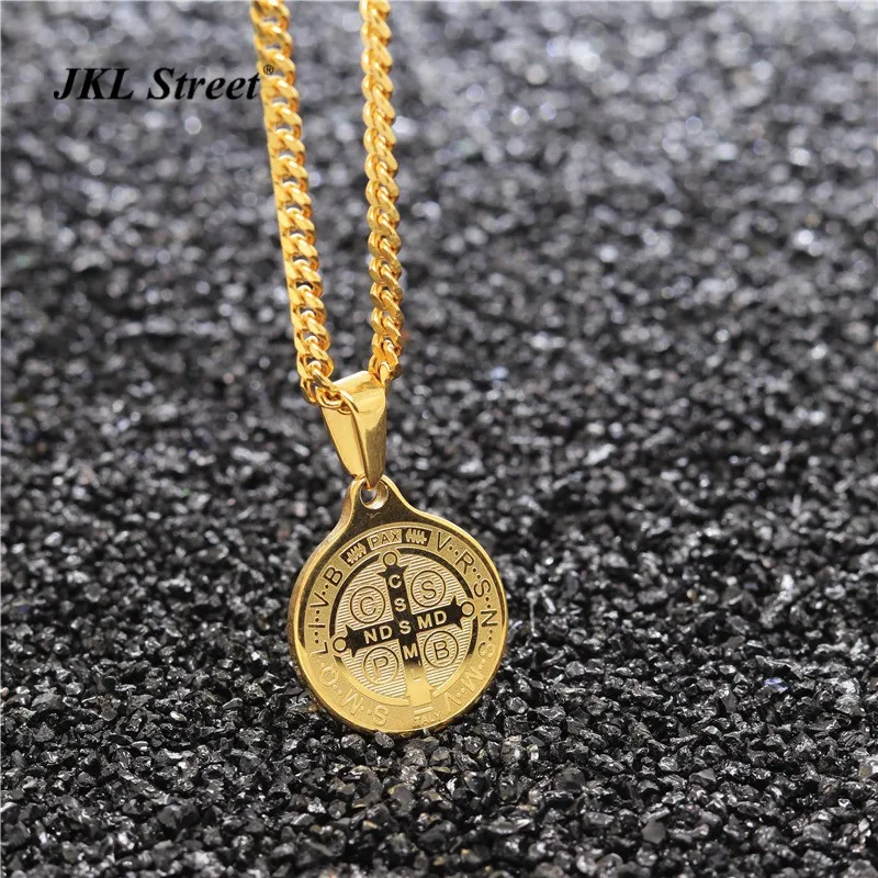 Men's Gold Patron Staint St BENEDICT Necklace Pendant Protection Saint