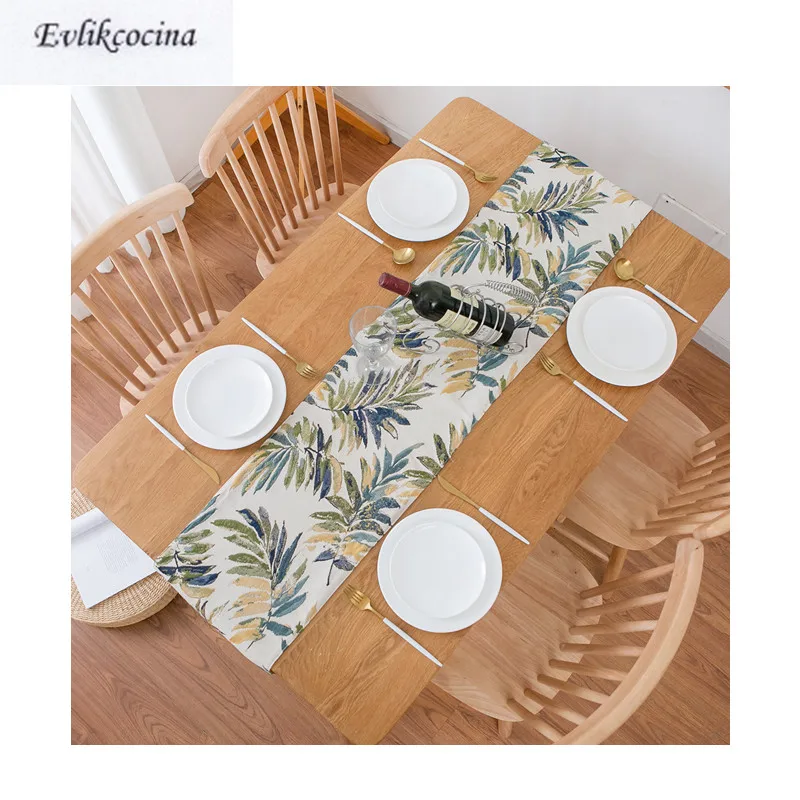 

Free Shiping Green Yellow Leaves Table Runner Decor Mesa Hogar Cotton Linen Chemin De Table Tafelloper For Party Wedding Decor