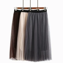 Юбка Для женщин империи Mesh Длинные Фея Юбки для женщин Молодежные универсальные до середины икры юбка 5 цветов