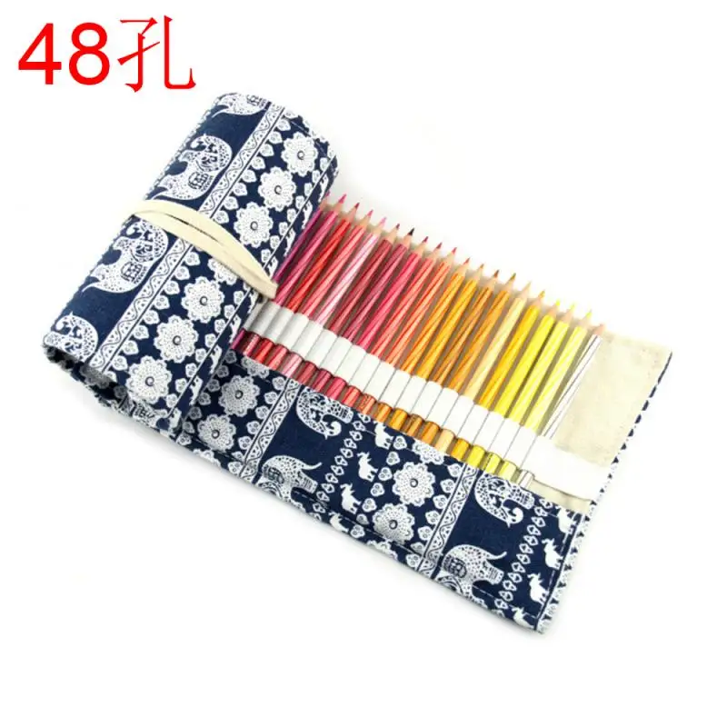

48Hole Ethnic Style Printing Canvas Large Capacity Pencil Bag Stationery Storage Organizer Case School Supply
