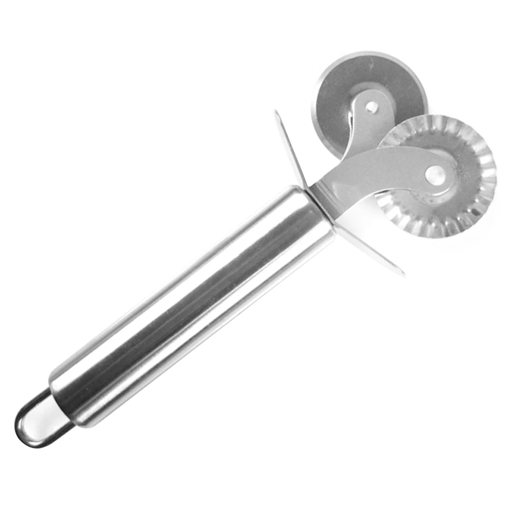 Stainless Steel Double Roller Pizza Cutter Knife Cutting Utensils Pizza Cake Bread Pies Round Cutter Pizza Slicer Wheel Scissor