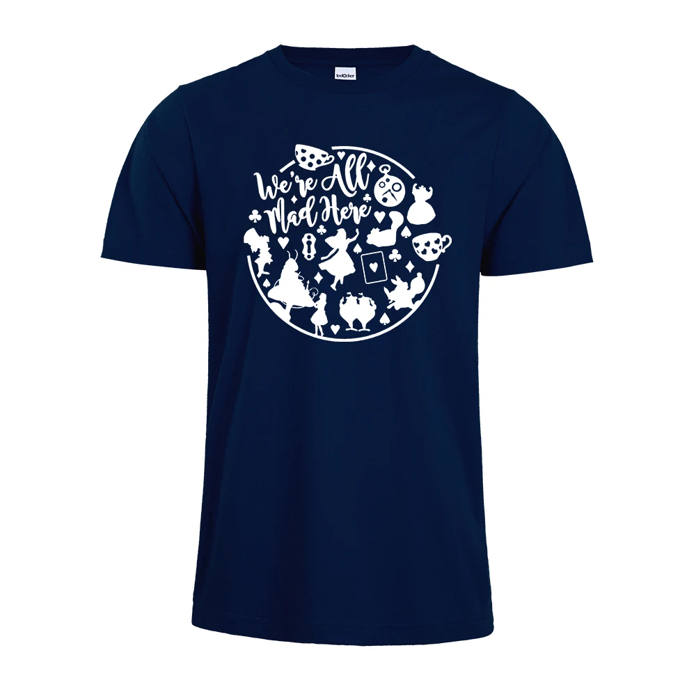 2019 New Arrival We're All Mad Here T-shirt Alice In Wonderland Shirt Funny Cheshire Cat T-shirt Women Casual Tees With Quote