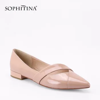 

SOPHITINA Comfortable Women Flats Patent Leather Pointed Toe Casual Shoes Spring Summer Pink Slip-on Soft Office Lady Flats P65