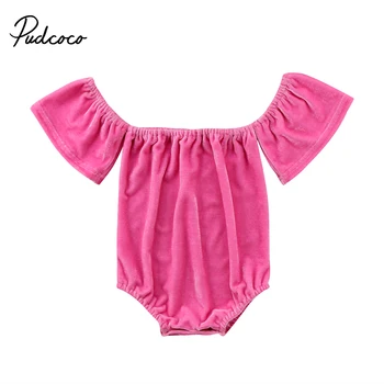 

Baby Girls Infant Pudcoco Velvet Bodysuits solid color Off Shoulder Outfits Clothes short sleeve summer Toddler Bodysuit 2018