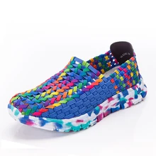 Женская обувь, летние женские лоферы на плоской подошве, Женская Повседневная плетеная обувь на плоской подошве, разноцветная обувь без шнуровки, Mujer, большие размеры 61