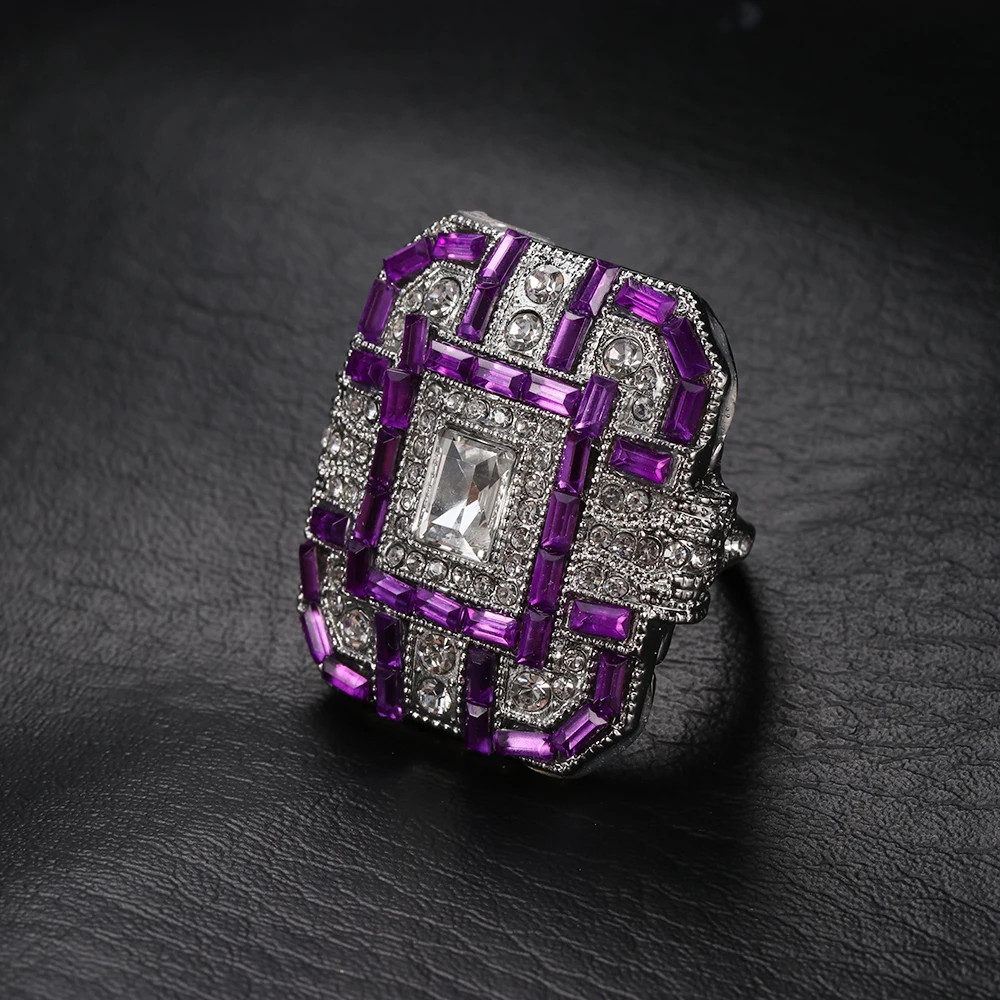 

Gift Trendy Large Ring Women Men 925 Silver Rings Unisex Party Antique Blue Purple Green Art Decor Ring Anniversary Jewelry