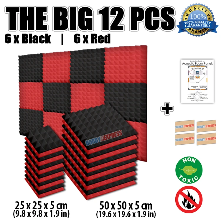 Arrowzoom 12 Pcs Black And Red Pyramid Tiles Acoustic Foam Studio Arrowzoom 12 Pcs Black And Red Pyramid Tiles Acoustic Foam Studio Sound Absorption Panel 19 6 1 9 8 Kk1034