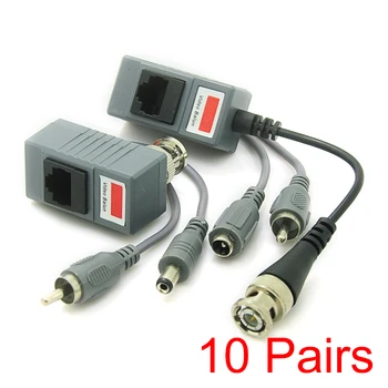 

10x CCTV Transceiver Twisted Pair RJ45 UTP Balun BNC Audio Video DC Power CAT5
