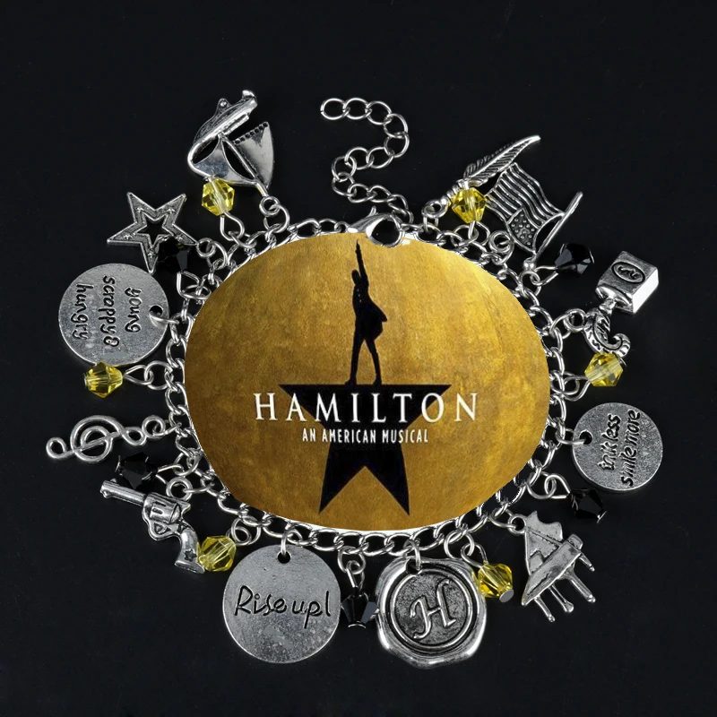

Music Hamilton Broadway Charm Bracelet Musical "Rise Up" Bracelet Star Gun Music Symbol Hand Stamped Bangle Accessoreis