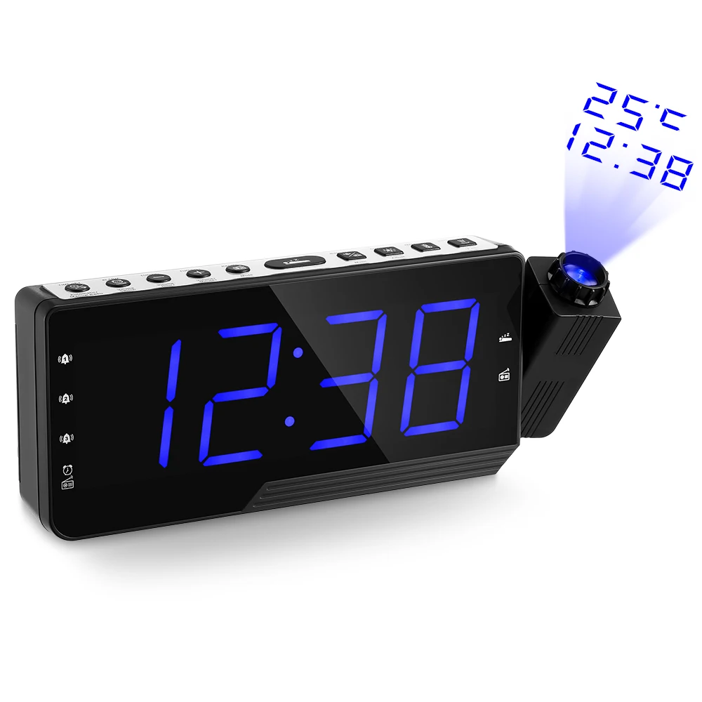 

Projector Alarm Clock Snooze LED Display USB Charging Brightness Adjustable FM Radio Function Table Clock With Time Projection