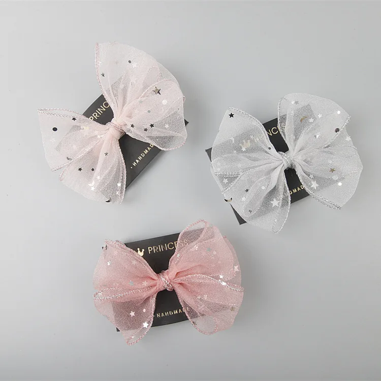 

Boutique ins 15pcs Fashion Glitter Star Bow Hairpins Solid Gauze Bowknot Hair Clips Barrettes Princess Headwear Hair Accessories