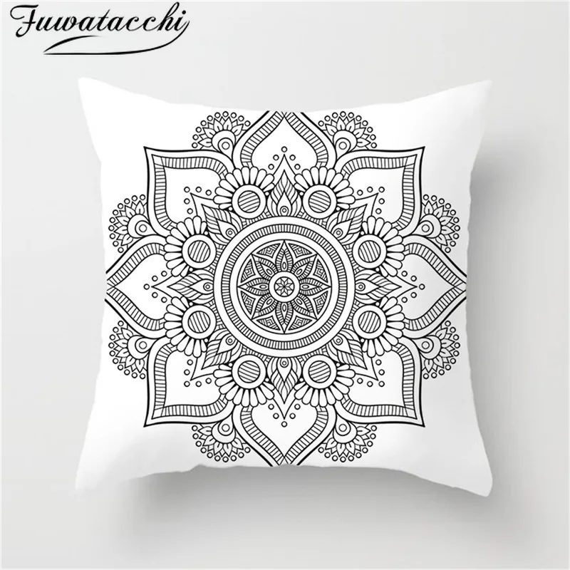 

Fuwatacchi Nordic Style Paint Cushion Cover Watercolor Mandala Pillow Cover Colorful Flower Decorative Pillows For Sofa Car