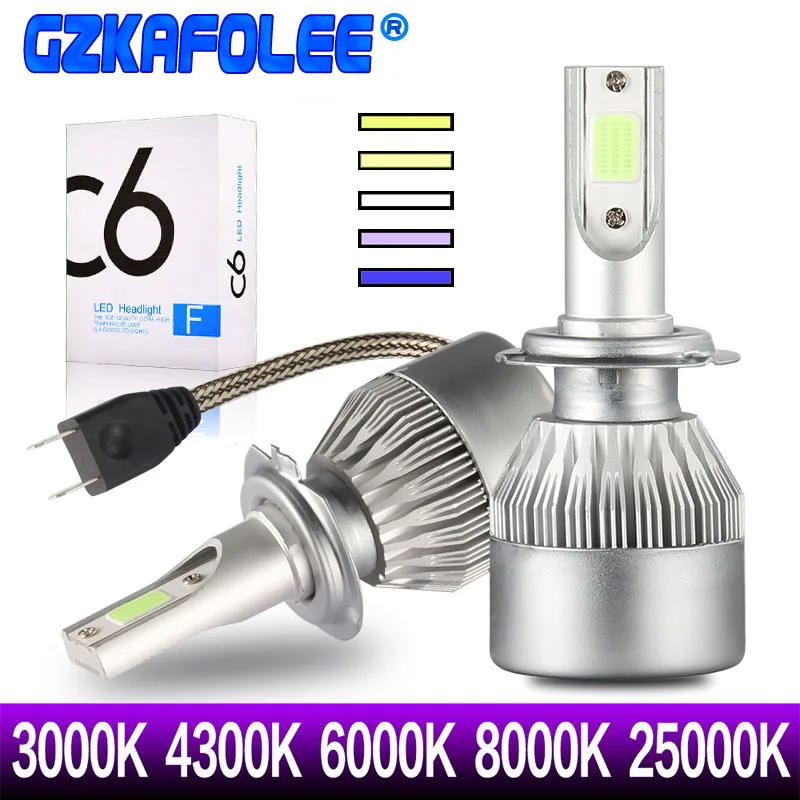 Gzkafolee C6 H7 светодиодный H4 HB3 HB4 H11 H8 H9 9005 9006 HIR2 H16 COB 3000K 4300K 8000K 25000K автомобильный