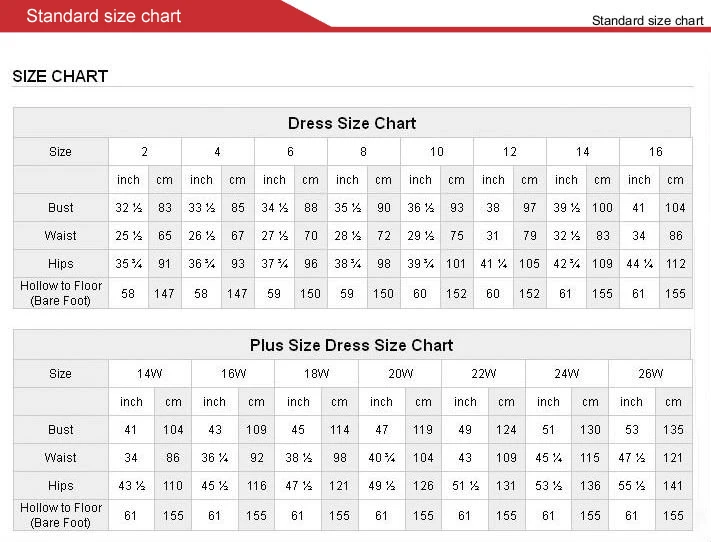 standard size chart