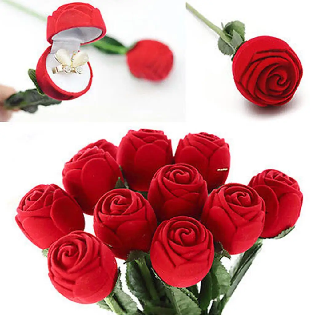 

Creative Propose Red Rose Flower Wedding Decoration Ring Jewelry Box Earring Ring Storage Jewelry Organizer Gift Case