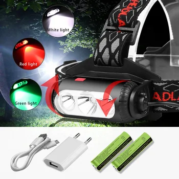 

COB headlight hunting lantern headlamp 18650 battery usb head lamp led recharge flashlight red light waterproof headlight lampe