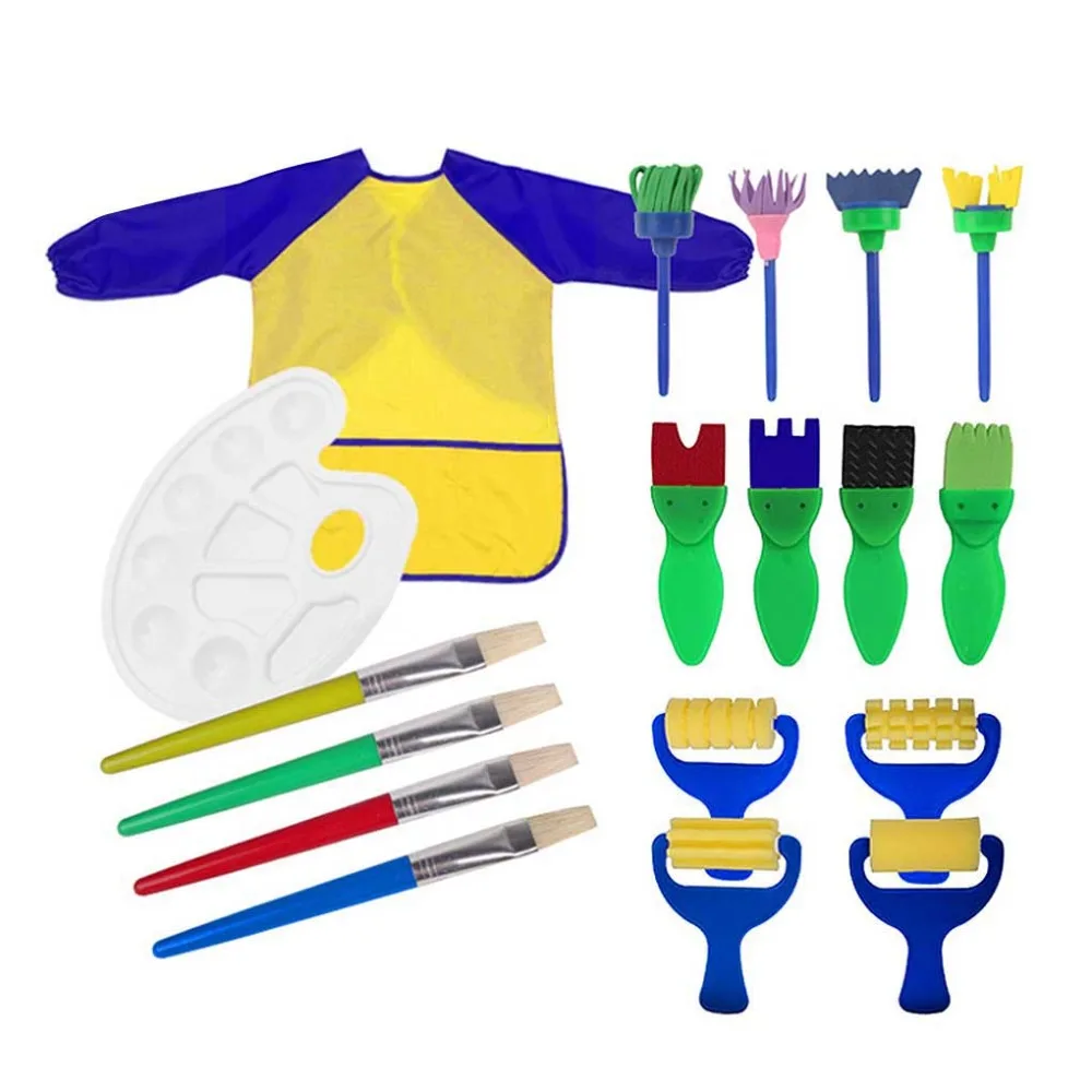 18pcs Toddlers Early Learning Painting Tools Art Smock Apron w/ Palette