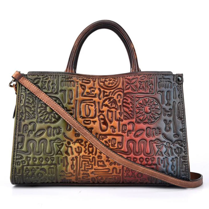 

Genuine Leather Bag Ladies Handbag Vintage Embossed Women Shoulder Bag Woman Messenger Bag Female Big Crossbody Bag Tote Tablets