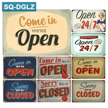 

[SQ-DGLZ]Store Mark OPEN&CLOSED Metal Sign Bar Wall Decor Vintage Metal Crafts Home Decor Painting Plaques Art Poster