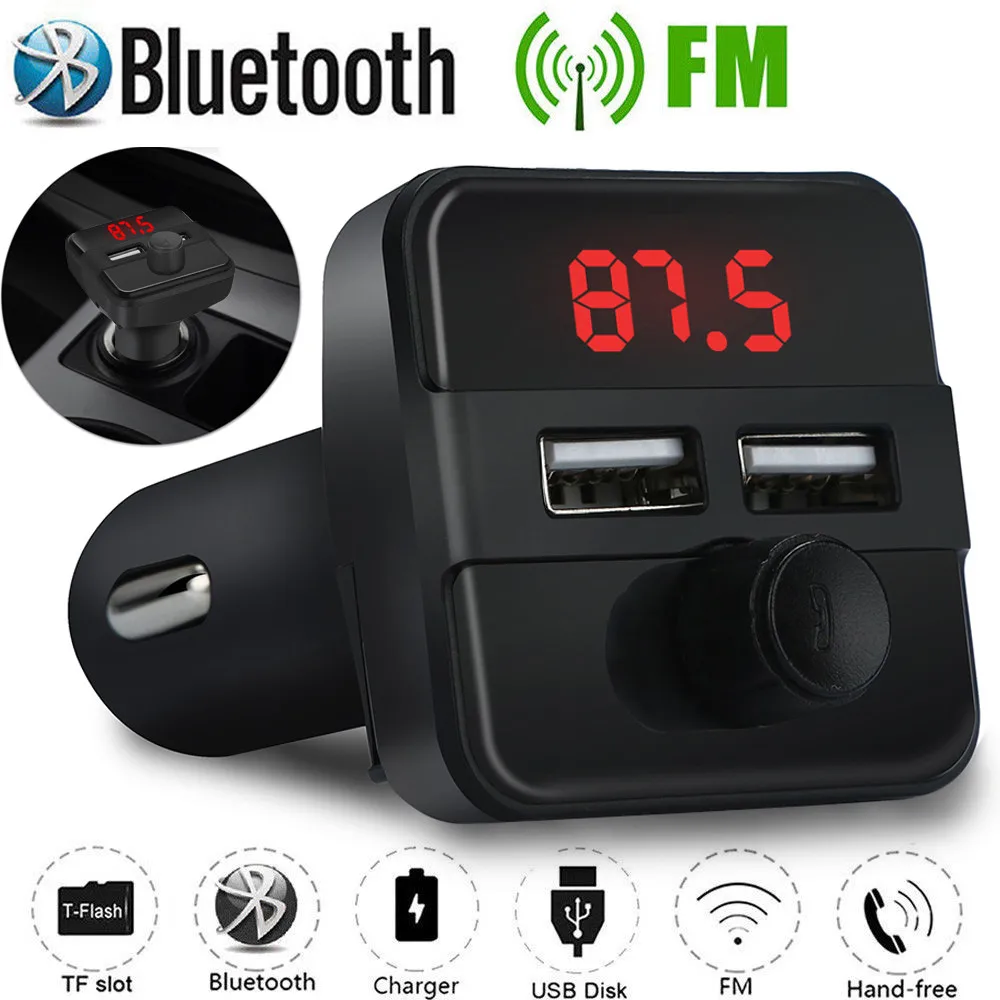

2019 Car FM Transmitter Double USB Port Bluetooth Calling Smart Phone Charging Multifunction FM Transmitter Car Styling