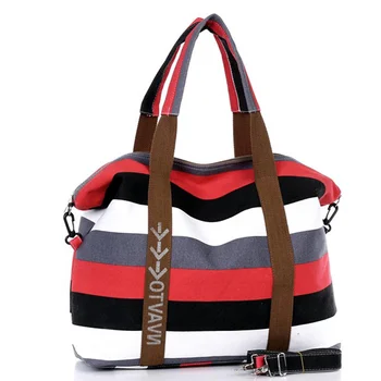

New Korean women's canvas bag Large package color stripes leisure package Handbag 5 colors Oblique shoulder bag