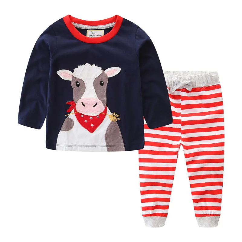 jumping meters Cotton Animal Applique Clothing Sets for Boys Girls Cute Top + Pant Kids Outfits Hot 2 pcs Suits |