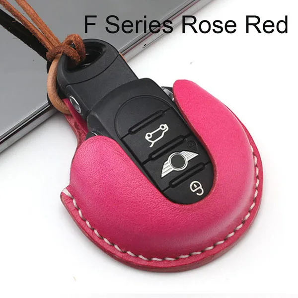 Чехол-сумка для ключей от автомобиля из натуральной кожи, защитный чехол для BMW Mini Cooper JCW One S Countryman, аксессуары для стайлинга автомобилей - Название цвета: F Series Rose Red