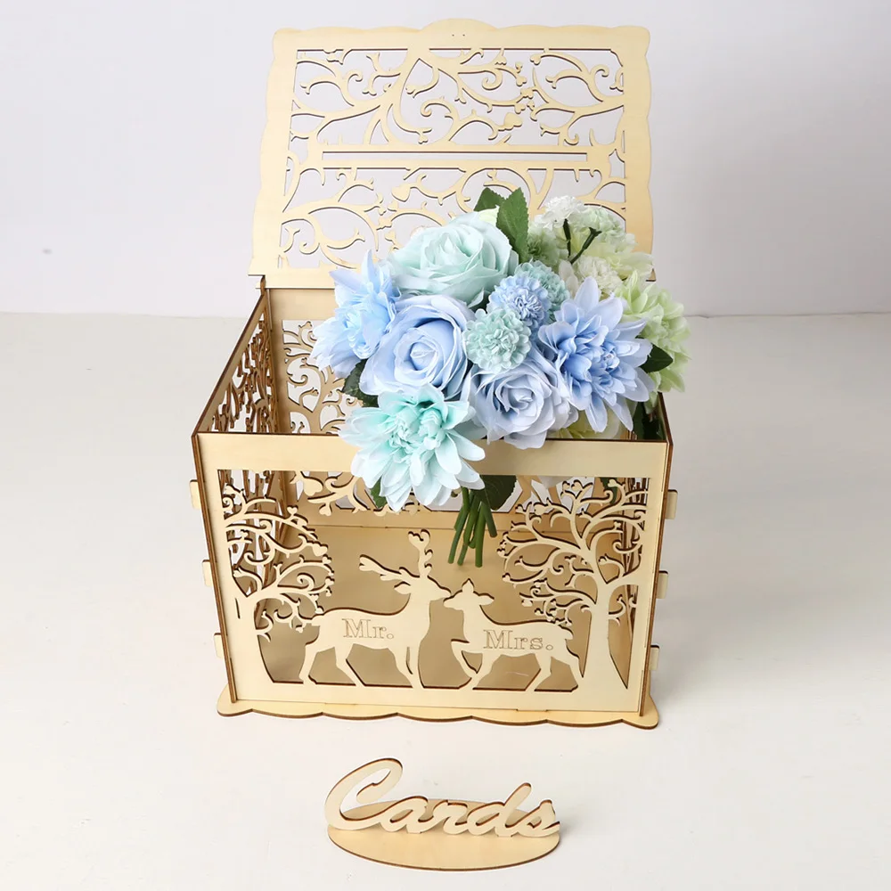1 шт. свадебный аксессуар для денег коробка поставки вечерние подарок креативная самодельная открытка деревянный декор коробка