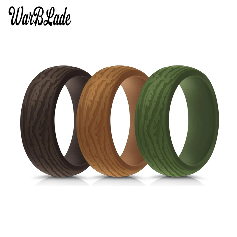 Wedding Ring WarBLade 8.7mm Men Bark pattern Silicone Rings Hypoallergenic Flexible Sports Silicone Finger Rings Men Wedding Rubber Bands finger ring wedding rings