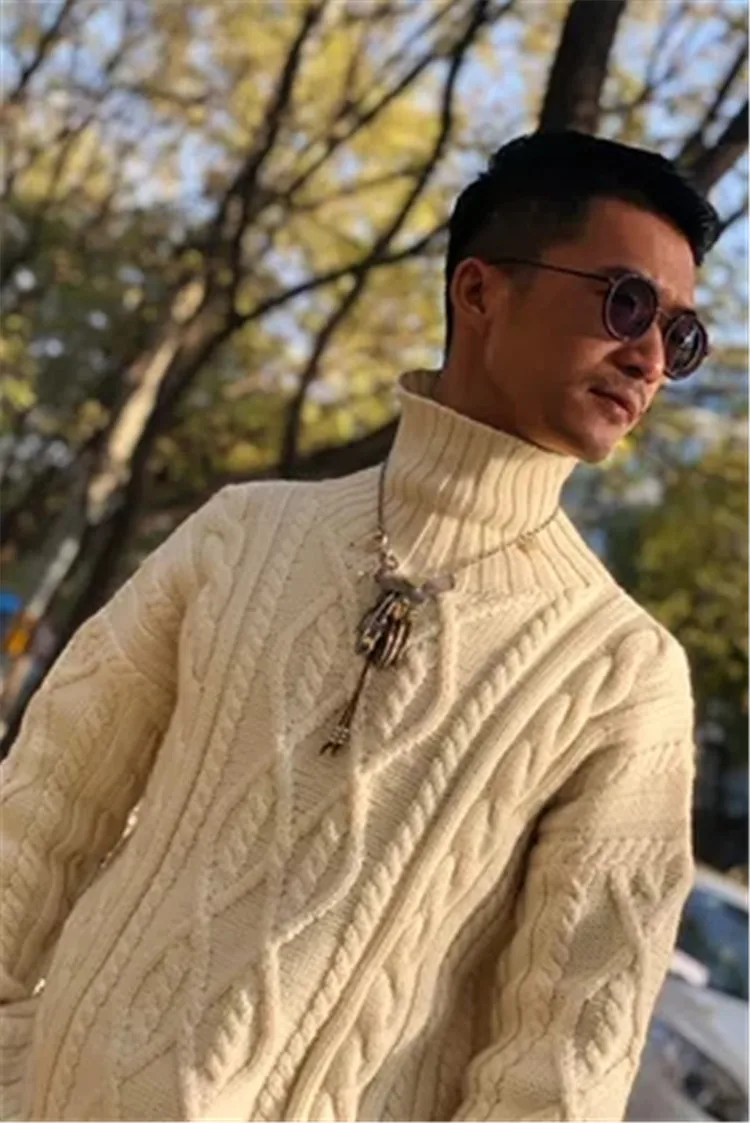 100% ручная работа из чистой шерсти вязаный мужской модный твист полосатый свитер-пуловер грубой вязки на заказ