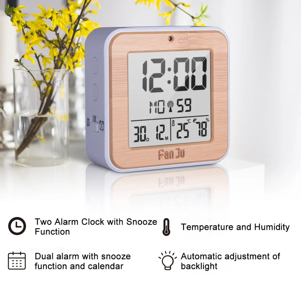FanJu FJ3533 цифровой будильник светодиодный датчик температуры и влажности двойной будильник автоматическая подсветка повтора даты термометр настольные часы
