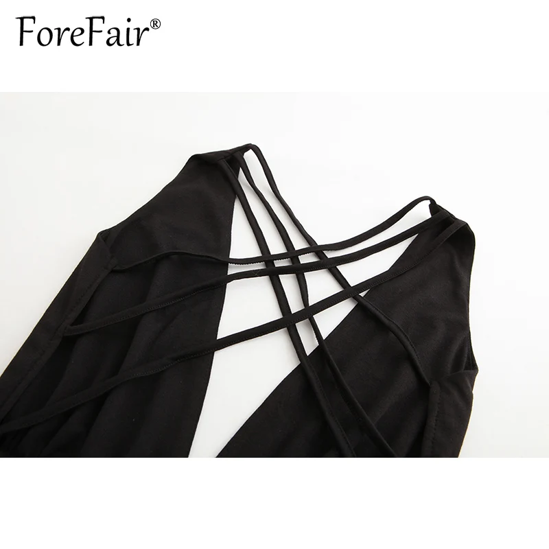 Forefair, летнее Новое Женское облегающее Клубное платье, черное, сексуальное, глубокий v-образный вырез, открытая спина, Бандажное, облегающее, вечерние, с лямкой через шею, мини-платье